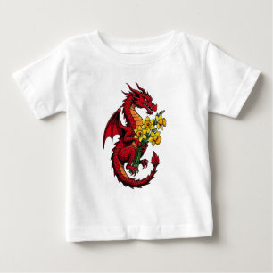 T-shirt Pour Bébé Dragon Rouge Tenant Un Bouquet De Jonquilles 2