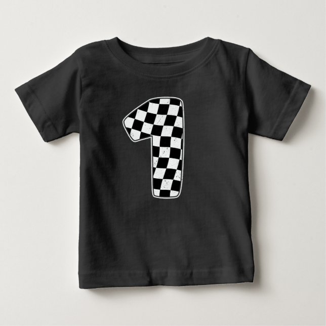 T-shirt Pour Bébé Drapeau à damier numéro 1 pour 1er anniversaire (Devant)