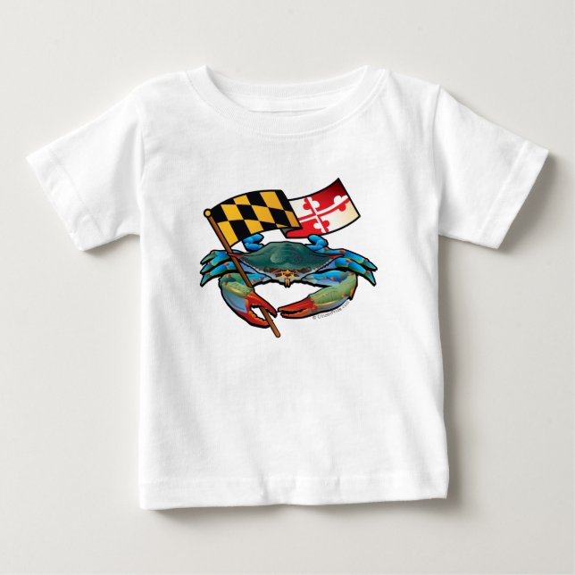 T-shirt Pour Bébé Drapeau du Maryland de crabe bleu (Devant)