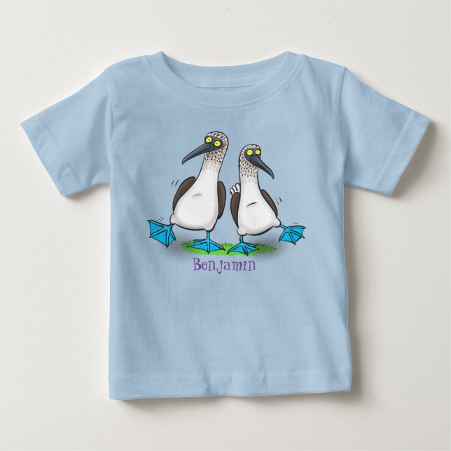 T-shirt Pour Bébé Drôle bleu pieds croisés dessin de dessins animés (Devant)