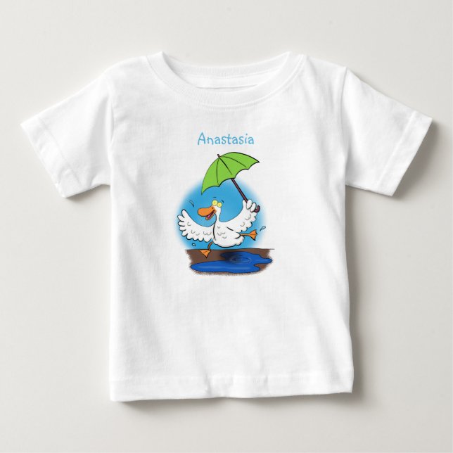 T-shirt Pour Bébé Drôle canard avec parapluie dessin animé (Devant)