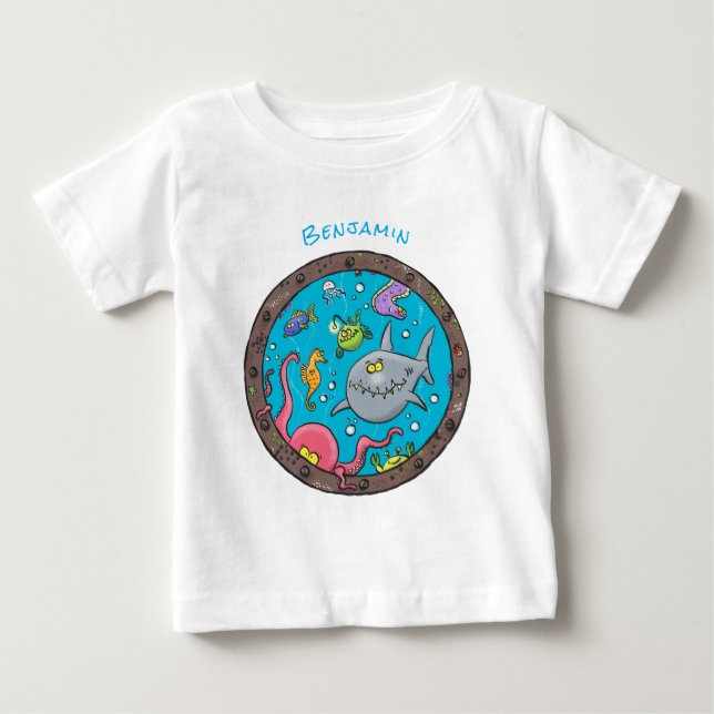 T-shirt Pour Bébé Drôle des créatures marines sous l'eau dessin anim (Devant)