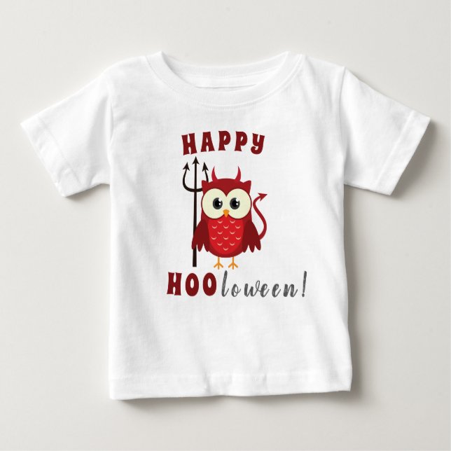 T-shirt Pour Bébé Drôle Joyeux Halloween Chouette Diable Trick ou Tr (Devant)