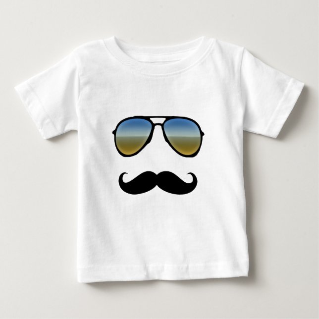 T-shirt Pour Bébé Drôle Lunettes de soleil Retro avec Moustache (Devant)