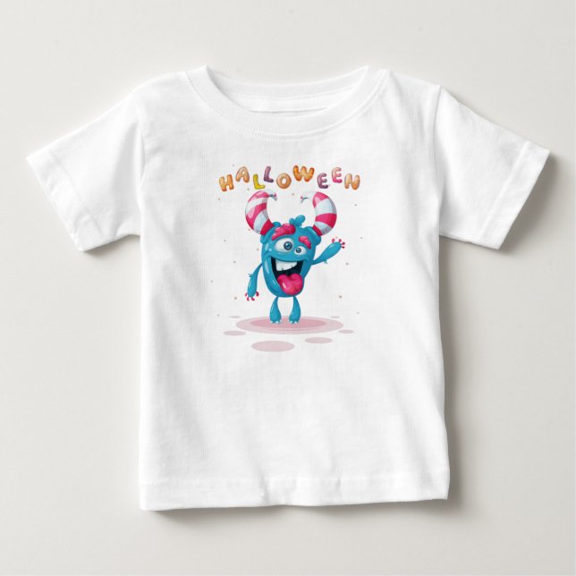 T-shirt Pour Bébé Drôle Monstre Halloween Enfant Toddler (Devant)