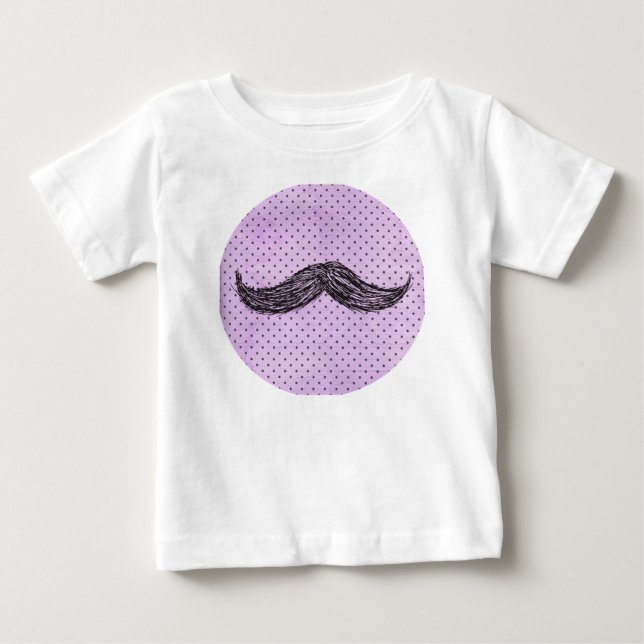 T-shirt Pour Bébé Drôle Moustache Dessin Avec Pois Violets (Devant)