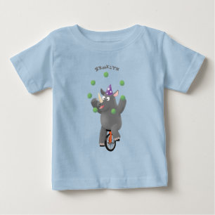 T-shirt Pour Bébé Drôle rhinocéros mignon jonglant sur monocycle