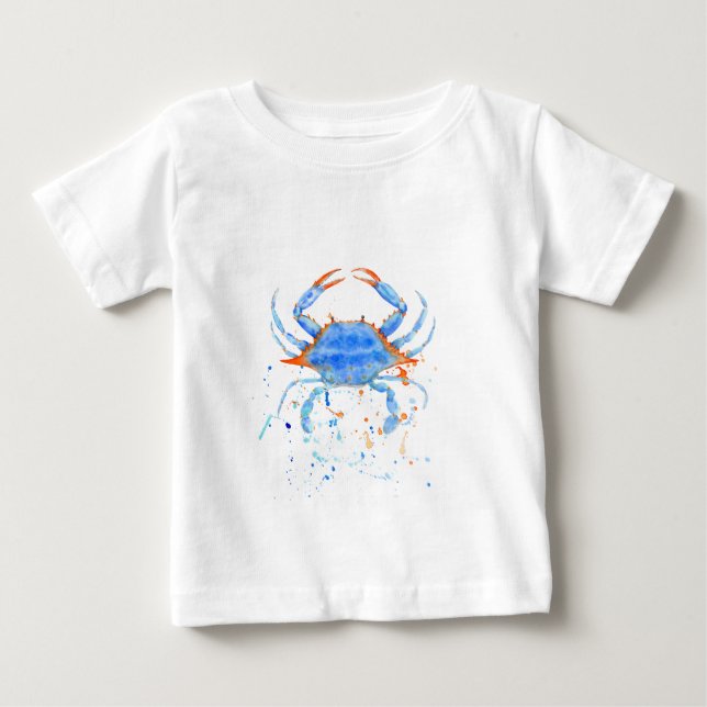T-shirt Pour Bébé Éclaboussure de peinture de crabe bleu d'aquarelle (Devant)