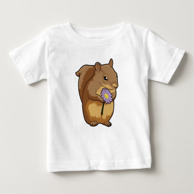 T-shirt Pour Bébé Écureuil à fleurs violettes (Devant)