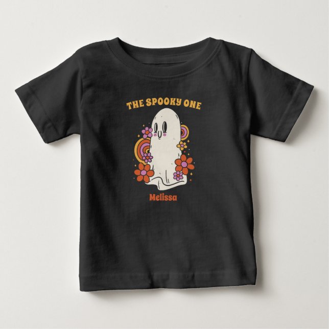 T-shirt Pour Bébé Éffrayant Halloween 1er anniversaire Fantôme flora (Devant)
