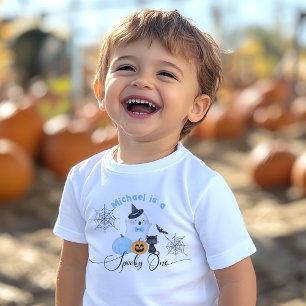 T-shirt Pour Bébé Éffrayant Un Halloween Anniversaire bleu Boo