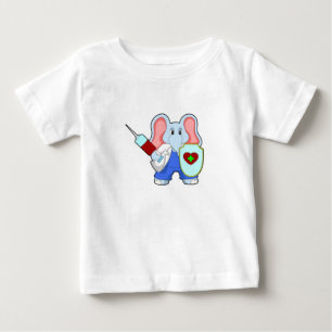 T-shirt Pour Bébé Eléphant à la vaccination avec seringue