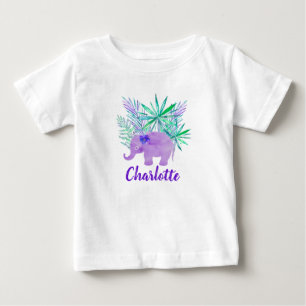 T-shirt Pour Bébé Éléphant Aquarelle Jungle Tropical Personnalisable