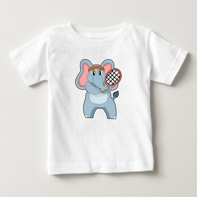T-shirt Pour Bébé Elephant au Tennis avec raquette de tennis (Devant)
