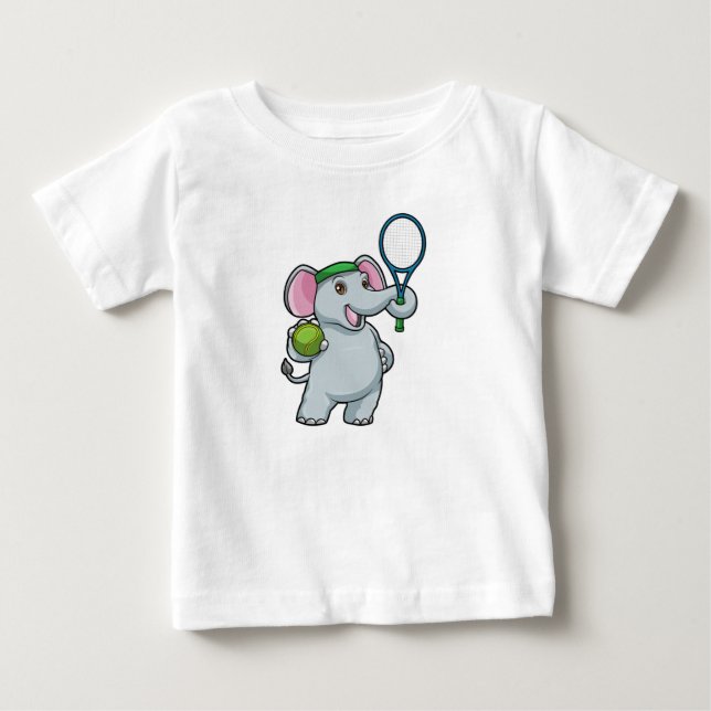 T-shirt Pour Bébé Elephant au Tennis avec raquette de tennis (Devant)