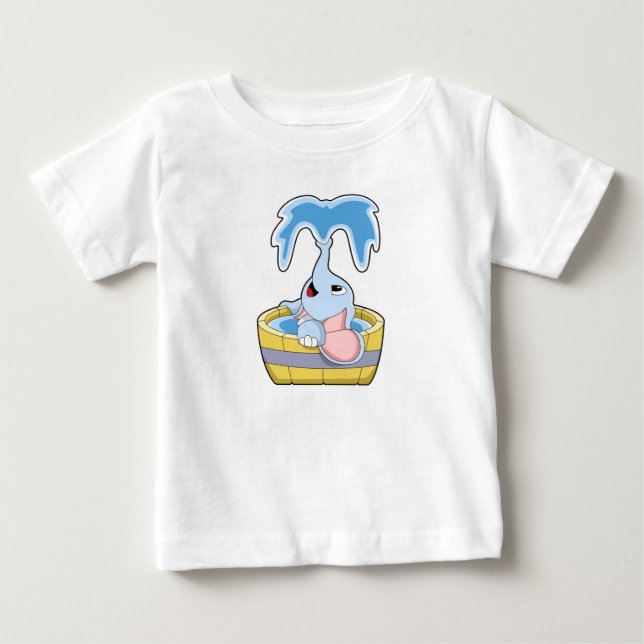 T-shirt Pour Bébé Eléphant avec baignoire remplie d'eau (Devant)