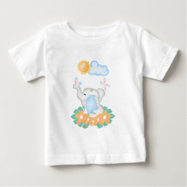 T-shirt Pour Bébé Éléphant bébé mignon avec des fleurs orange