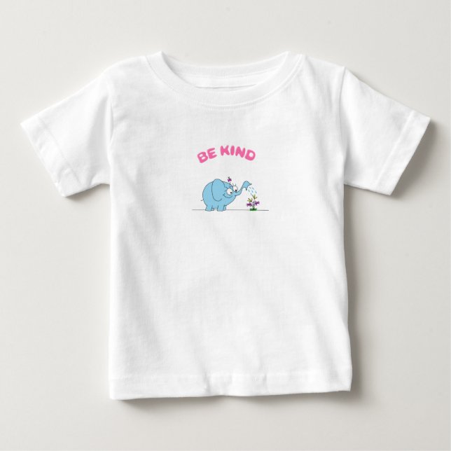 T-shirt Pour Bébé Éléphant Bleu Et Belles Fleurs Sois Gentil (Devant)