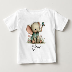 T-shirt Pour Bébé Éléphant de bébé mignon avec papillon bleu
