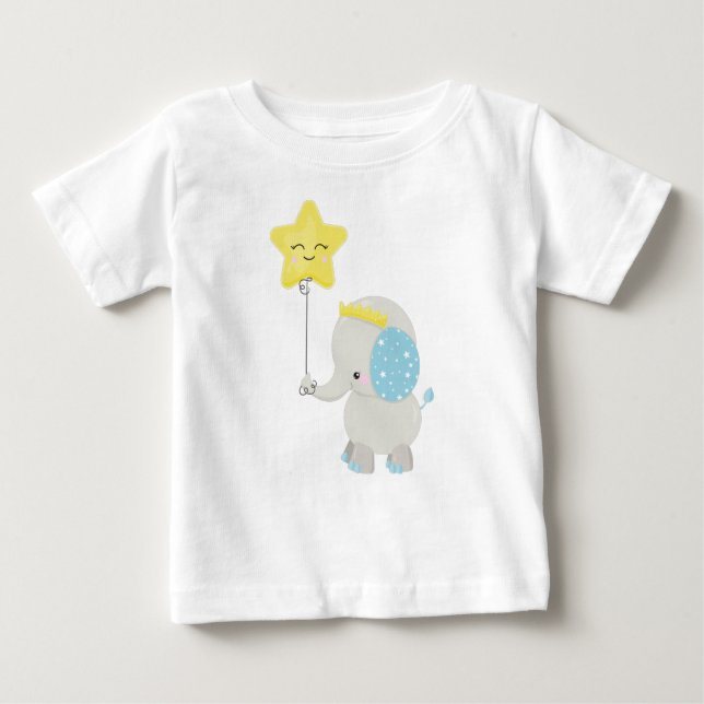 T-shirt Pour Bébé Eléphant mignon, Eléphant Avec Ballons, Couronne,  (Devant)