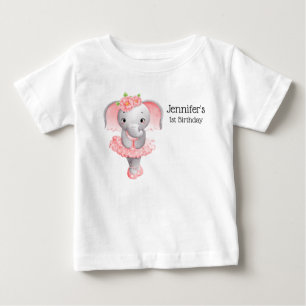 T-shirt Pour Bébé Eléphant rose et gris doux Ballerina Anniversaire