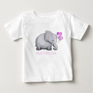 T-shirt Pour Bébé Eléphant rose mignon personnalisé avec ballons