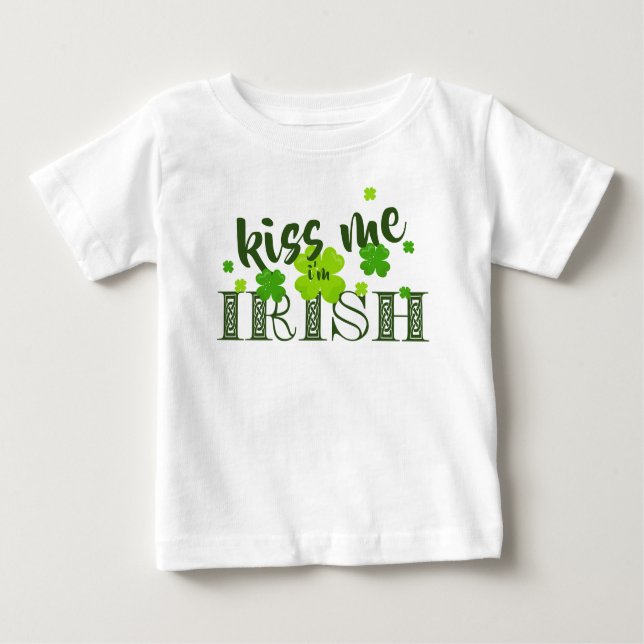 T-shirt Pour Bébé Embrasse-moi Je suis Irlandais Lucky Clover Green  (Devant)