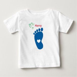 T-shirt Pour Bébé Empreinte bébé bleu - nom de la personnaliser