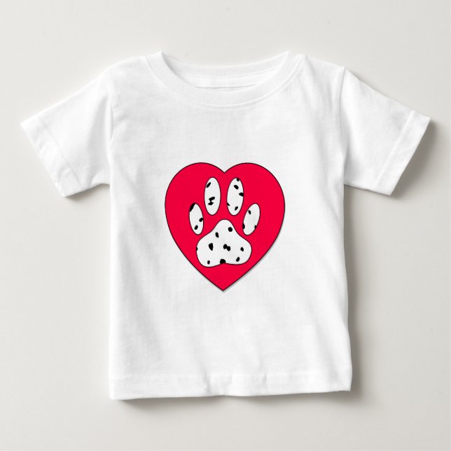 T-shirt Pour Bébé Empreinte de patte dalmate dans le coeur rouge (Devant)
