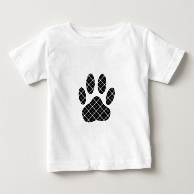 T-shirt Pour Bébé Empreinte de patte Tartan Noir Et Blanc (Devant)