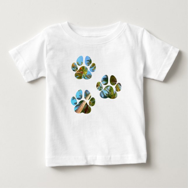 T-shirt Pour Bébé Empreintes de pattes de chiens - Palmiers tropicau (Devant)