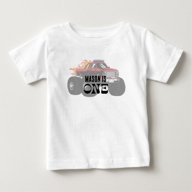 T-shirt Pour Bébé Enfants d'anniversaire personnalisés Monster Truck (Devant)