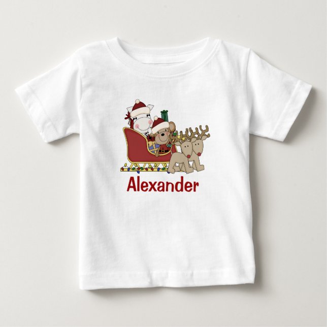 T-shirt Pour Bébé Enfants Noël personnalisé Père Noël Sleigh (Devant)