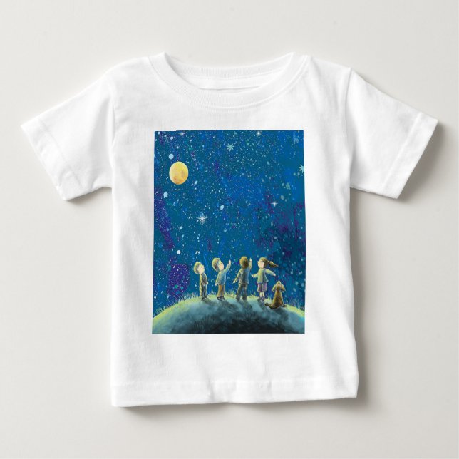 T-shirt Pour Bébé Enfants Regardant Night Sky (Devant)