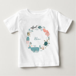 T-shirt Pour Bébé Enfants sous la mer Nom personnalisé aquarelle