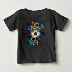 T-shirt Pour Bébé Engrenages à vapeur et papillons bleus