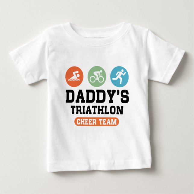 T-shirt Pour Bébé Équipe d'acclamation du triathlon du papa (Devant)