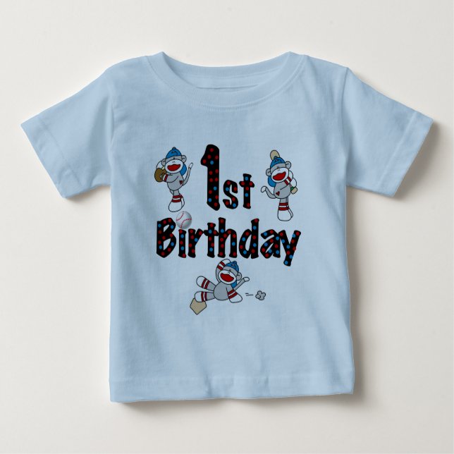 T-shirt Pour Bébé ęr Anniversaire de base-ball de singe de (Devant)