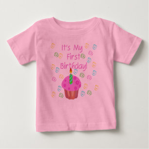 T-shirt Pour Bébé Ęr anniversaire de petit gâteau rose