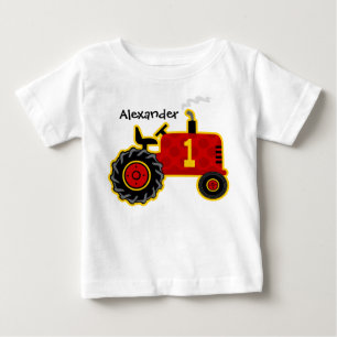 T-shirt Pour Bébé Ęr anniversaire de tracteur rouge personnalisé