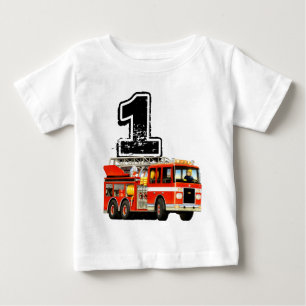 T-shirt Pour Bébé Ęr camion de pompiers de rouge d'anniversaire de