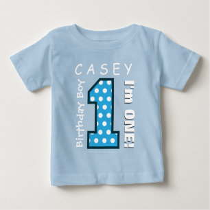 T-shirt Pour Bébé ęr Garçon d'anniversaire pois bleu V01G d'un an