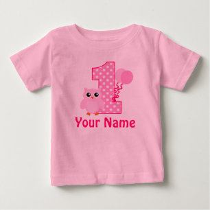 T-shirt Pour Bébé ęr Hibou de rose de petit gâteau d'anniversaire