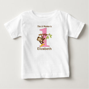 T-shirt Pour Bébé ęr Petit rose de singe d'anniversaire