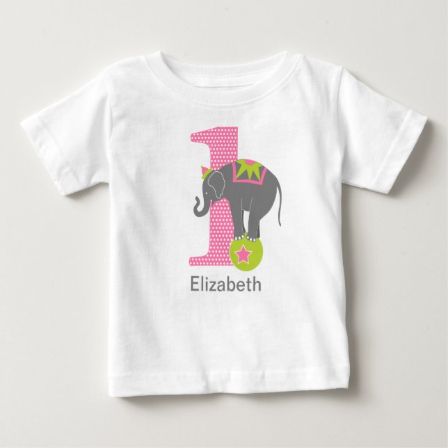 T-shirt Pour Bébé ęr Rose d'éléphant de cirque d'anniversaire (Devant)