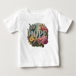 T-shirt Pour Bébé Espérons la typographie florale avec les oiseaux e