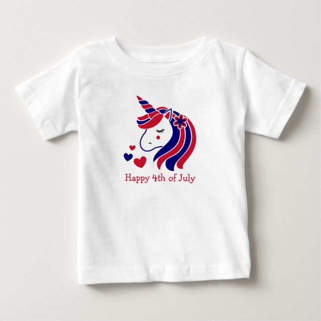 T-shirt Pour Bébé Étoiles, rayures et licorne (Devant)