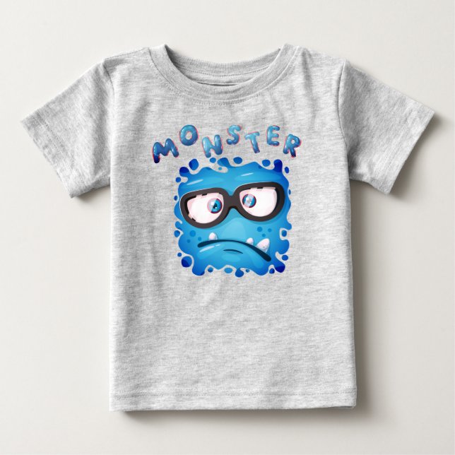 T-shirt Pour Bébé Expressions amusantes Visage Monstre Bleu Sombre (Devant)