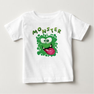 T-shirt Pour Bébé Expressions effrayantes Visage de Monstre Vert amu