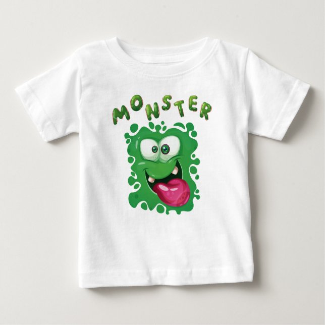 T-shirt Pour Bébé Expressions effrayantes Visage de Monstre Vert amu (Devant)